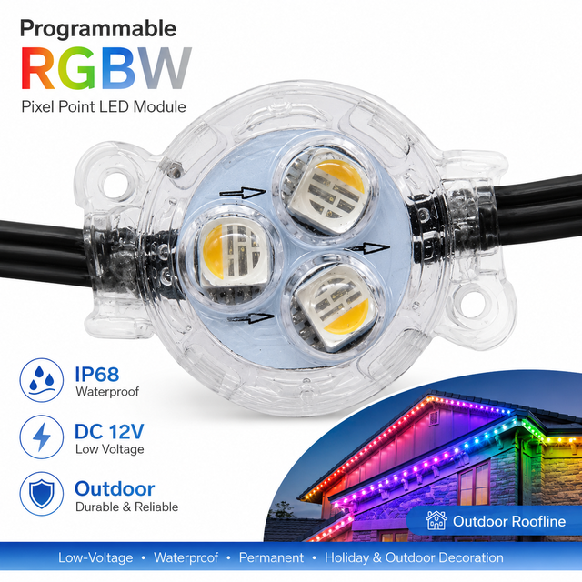 Programmable RGBW Pixel Point LED Light Low Voltage Waterproof Permanent Track Lighting for Outdoor Eave Roofline Holiday Use