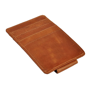 <b>Men's</b> Genuine Leather Slim <b>Wallet</b> With Striped Lining Fold Closure Card Holder Short Length Minimalist Design - Product Image 3