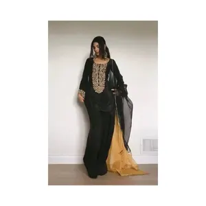 Ensemble de vêtements de soirée pour femmes, noir, avec haut, bas et dupatta, tailles M à 2XL - Product Image 1