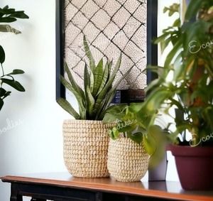 Elegante cesta de flores de mimbre de ratán, macetas y jardineras de bambú, juego de macetas grandes para exteriores con soporte para una hermosa decoración del hogar - Product Image 4