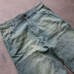 Vaqueros para hombre de corte holgado de peso pesado en relieve estilo de calle vintage lavados rectos personalizados de los últimos fabricantes - Product Image 3