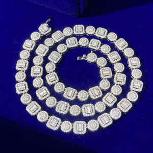 Iced Out VVS Moissanite ronde et baguette diamant Hip Hop 15mm chaîne à maillons cubains bijoux pour hommes en argent Sterling 925 - Product Image 6