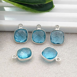 Dijes de Calcedonia Aqua de 8mm con Engaste de Plata de Ley 925, Dijes de Calcedonia Chapados en Oro para la Fabricación de Joyas - Product Image 4