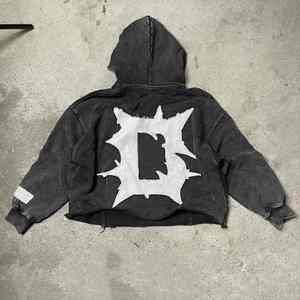 Sudaderas con capucha para hombre, 100% algodón, con efecto desgastado por el sol, corte deshilachado, lavado ácido personalizado, bajo sin rematar, apliques, parches y bordados, para invierno - Product Image 5