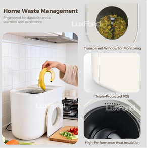 LUXFOND Composteur de déchets alimentaires en acier inoxydable 4,5 L avec système vocal de traitement automatique IA, grand filtre à charbon anti-odeurs pour usage domestique - Product Image 2