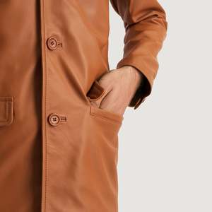 Blazer de piel de oveja semi-anilina color marrón canela con forro acolchado - Product Image 5