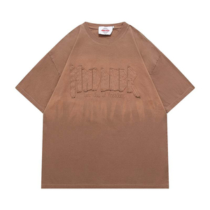 Épaule tombante personnalisée Vintage graphique vieilli coupe et coudre des patchs de broderie 100% coton imprimé coupe ample T-Shirt pour hommes - Product Image 1