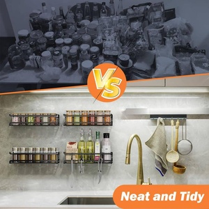 Armoire en métal en fer noir étagère à épices organisateur de cuisine enduit de poudre Durable pour garde-manger maison Restaurant utiliser Base stable à 4 niveaux - Product Image 2