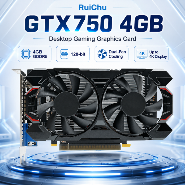 RuiChu GTX 750 4GB GDDR5 128Bit for Dual Fan 4K Gaming GPU PCI Express 3.0 X16 DirectX 12 New Desktop Video Card
