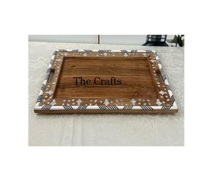 Ensemble de deux plateaux de service de tailles différentes, articles de cuisine de la plus haute qualité, plateau à snacks, plateau à chocolat avec poignées en métal doré - Product Image 3