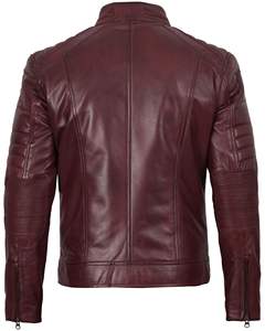 Blouson aviateur d'hiver en cuir coupe ajustée pour hommes avec col montant et fermeture éclair asymétrique pour motos avec logo à l'avant - Product Image 2