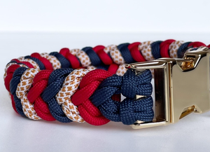 Nuovo Stile <span class=keywords><strong>2026</strong></span> Collare e Guinzaglio per Cani di Lusso Personalizzati Fatti a Mano alla Moda in Paracord Intrecciato Durevole nei Toni Rosso e Blu - Product Image 3