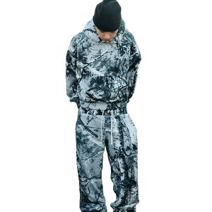 Sudadera con capucha extragrande y cremallera completa, estilo urbano, estampada Y2K, unisex, 100% algodón, informal, camuflaje, con cremallera. - Product Image 3