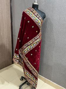 Embroidered Velvet <b>Shawl</b> Stole for Bridal Wedding Women Adults winter wear warm shaneel Doli Baaraat Product India - Product Image 5