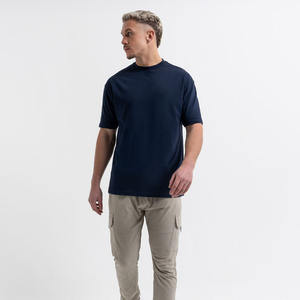 T-shirts vierges de gymnastique en coton pour hommes bleu marine surdimensionné et lourd T-shirt à col rond de grande taille vente en gros - Product Image 4