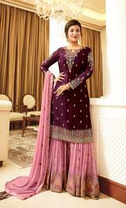 Tenue de fête indienne/pakistanaise Eid Ramzan Tenue de mariage style Sharara Salwar pour femme pakistanaise - Product Image 5