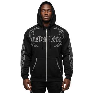 Sweat à capuche zippé personnalisé avec logo, en coton épais, style streetwear, imprimé graphique, pour hommes, collection 2026 - Product Image 1
