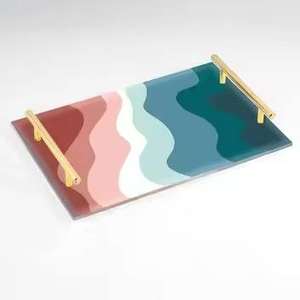 Elegante Bandeja de Servicio Esmaltada con Asa Dorada Decorativa para el Hogar, Hoteles y Eventos a Precio Económico - Product Image 5