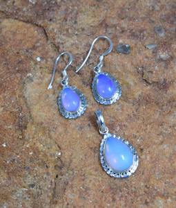 Boho Style classique boucles d'oreilles pendentif ensemble bijoux pour femmes bijoux 925 argent Sterling laiteux opalite pierres précieuses boucles d'oreilles faites à la main - Product Image 1