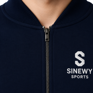 SINEWY SPORTS <b>Men's</b> Navy <b>White</b> Varsity <b>Jacket</b> Zipper Front Embroidered Logo Preppy Style Regular Fit Autumn Wear - Product Image 6