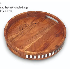 Bandeja Redonda de Madera de Acacia, Diseño Personalizado, Bandeja para Servir, Bandeja de Madera para Servir Café, Té, Fruta, Decoración Moderna para el Hogar - Product Image 1