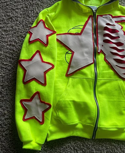 Sudaderas con capucha térmicas con cremallera completa para hombre personalizadas a la moda, ropa de calle de invierno con diseño estampado de esqueleto - Product Image 2