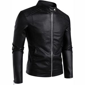 New Casual <b>Vintage</b> High Street Stand Collar Waterproof Breathable Leather Jacket for Men Winter Motor Biker Pocket - Product Image 3