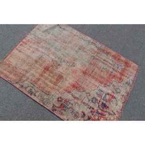 Alfombra Vintage, Alfombra Turca de 2.6x3.5 pies, Alfombra de Lana a Rayas Rojas y Azules - Product Image 4