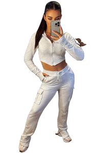 Logo personnalisé Ensemble 2 pièces de jogging cargo d'hiver pour femmes, haut court, survêtement à capuche surdimensionné avec capuche, dernier ensemble de sweat - Product Image 3