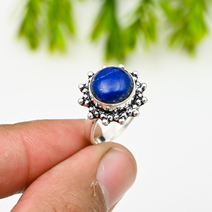 Lapis Lazuli Natural Round 10 MM Blue <b>Stone</b> Silver Plated Ring Fashion Handmade Jewelry - Product Image 4