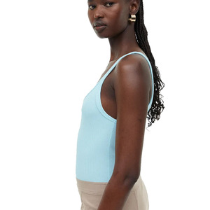 Top vente femmes 100% coton bleu glace couleur encolure dégagée sans manches haut d'été à vendre femmes gilets élégants - Product Image 3