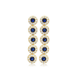 Rond Saphir CZ Pierre Argent En Gros Long Boucles D'oreilles Turc À La Main En Gros 925 Bijoux En Argent Sterling - Product Image 1