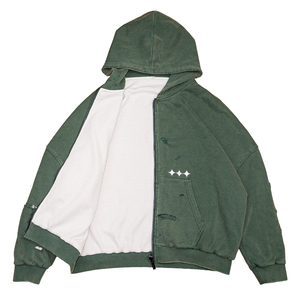 Sweat à capuche zippé vintage en coton lourd à double couche avec doublure gaufrée délavée à l'acide de Sportish Impex Streetwear - Product Image 4