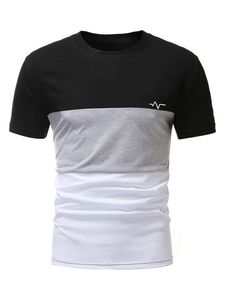Camisetas de Cuello Redondo Casuales Transpirables y Delgadas con Bloques de Color para Hombre de Alta Calidad, Camisetas de Manga Corta con Estampado de Letras en Bloques de Color Asimétricos para Hombre - Product Image 5