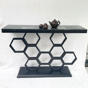 Contemporary Luxury Living Room Entry <b>Console</b> <b>Table</b> with Stone <b>Top</b> and Iron Frame - Product Image 4