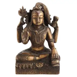 Estatua de Shiv antigua de latón indio sentado en un tigre con esculturas de Trishul, estatua de decoración para el hogar, artículos de regalo, tamaño: 14x6 cm, SNS-906
