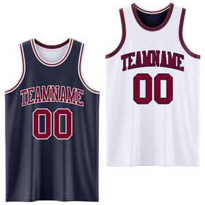 Directamente de la marca Engro Sports Custom Navy Maroon-White Reversible Sublimación de doble cara Traje de baloncesto Jersey - Product Image 1