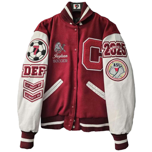 Veste universitaire en laine de qualité supérieure OEM, manches en cuir de vache véritable, patchs personnalisés, broderie de lettres, veste universitaire - Product Image 5