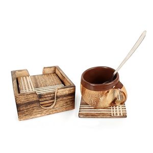 ที่รองแก้วไม้ทรงสี่เหลี่ยมพร้อมที่วางสำหรับใช้ในบ้านในโรงแรมร้านอาหาร - Product Image 2
