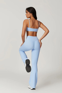 Wholesale Custom Elastic Women Gym Fitness Yoga Set High Demanding 2 Piece Set Women Sports Bra & High Waist <b>Flare</b> <b>Leggings</b> Set - Product Image 4