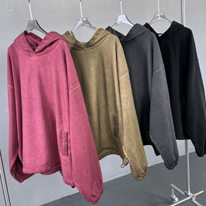 Sweat à capuche brodé personnalisé unisexe vintage sans ficelle coton 450Gsm poids lourd éponge lavé à l'acide sweat à capuche pour homme avec capuche pour homme - Product Image 4