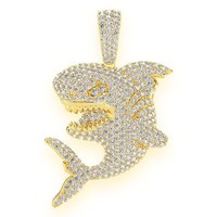 Pendentifs requin unisexes en argent 925 avec moissanite taille brillant rond micro-sertie, breloques de luxe à thème animal pour le quotidien