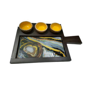 Juego de tres bandejas de servicio MDF, decoración láser natural, acabado de esmalte impreso, embalaje de logotipo personalizado, bandeja de servicio de tablero de madera - Product Image 5