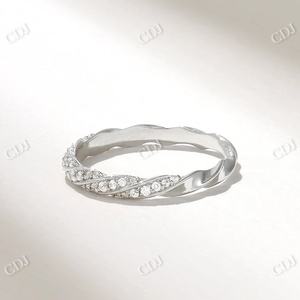 Bague de mariage en diamant naturel torsadé ensemble de pavés Vintage bague de fiançailles en or massif minimaliste empilable bague de promesse de mariée pour elle - Product Image 6