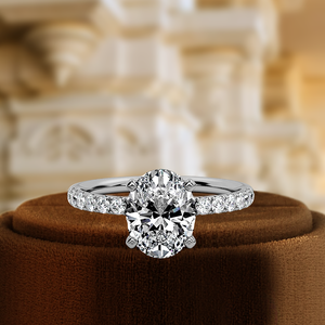 Anillo de Compromiso y Boda para Mujer, Oro 14K con Certificación IGI, Clásico, con Diamante Cultivado en Laboratorio, Corte Ovalado, Media Pavé, Solitario, Regalo Cristiano - Product Image 3