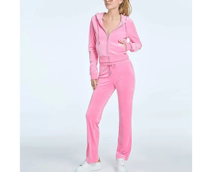 Winter <b>Women's</b> 2-Piece <b>Velvet</b> Velour Streetwear <b>Tracksuit</b> Set 100% Cotton Breathable Hoodie & Jogging Pants - Product Image 1