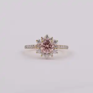 Amazing 1 CT Light Pink Round Cut Halo Engagement Ring Round Cut Lab grown Diamond Ring Made FOR WOMEN IN 18KT SOLID GOLD