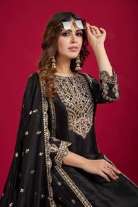 Attrayant porter lourd semi-point avant côté auto-broderie travail fête porter des robes robe Kurti pour les femmes et les filles porter - Product Image 4