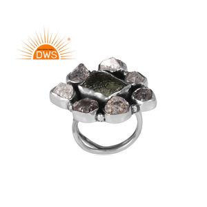 แหวนแยกอัญมณีแบบหยาบและเพชรเฮอร์คิเมอร์เงินสเตอร์ลิงออกซิไดซ์แบบปรับแต่งได้ - Product Image 1