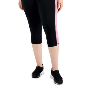 Leggings Capri Rosa Colorblock da Donna ID Ideology, Vita Alta, ODM, in Spandex/Nylon, con Decorazione a Strisce Laterali, Taglia 2X - Product Image 3